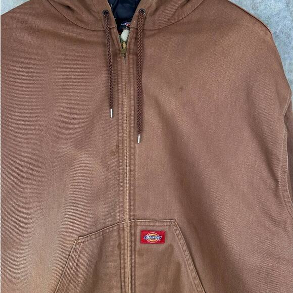 Vintage 90s Dickies Work Jacket Mens 2XL Hooded Quilted Lined Tan Brown Full Zip - Picture 5 of 9